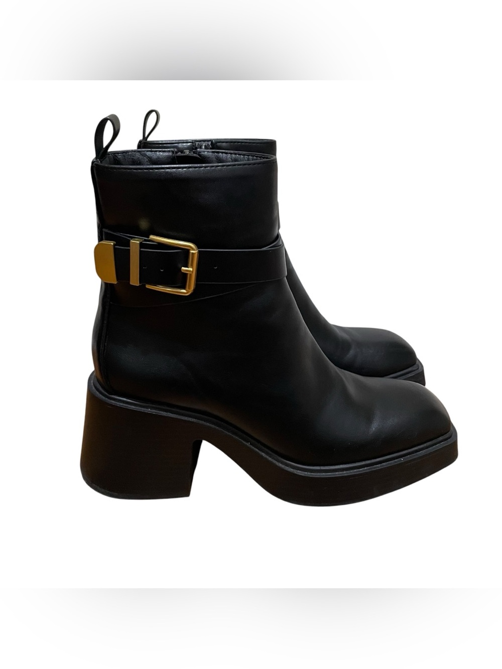 Chinese Laundry Adriel Black Gold Buckle Platform Ankle Boots Women Size 7.5